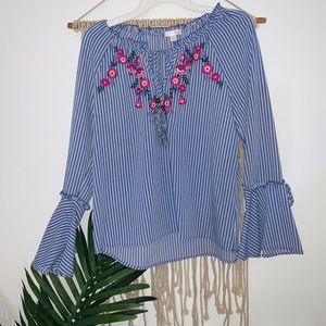 Wide sleeve embroidered top